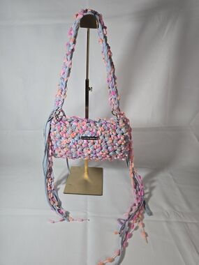 Hand Crafted Pastel Crochet Shoulder Bag in Pink, Lavender and Peach